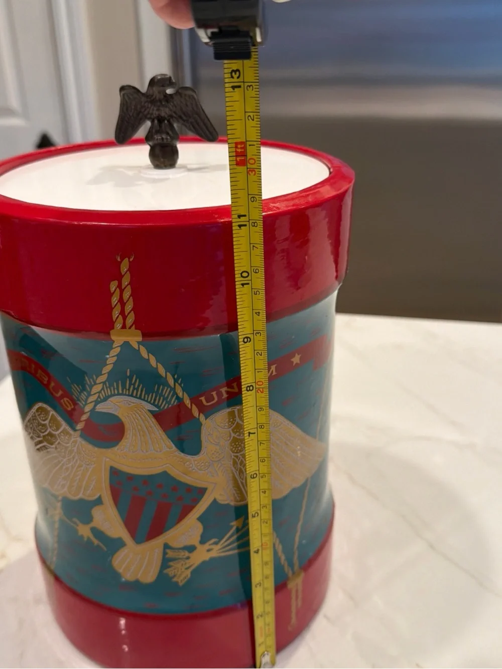 Vintage Cera E Pluribus Unum Eagle Ice Bucket Bareware Retro 1950 Metal Finial